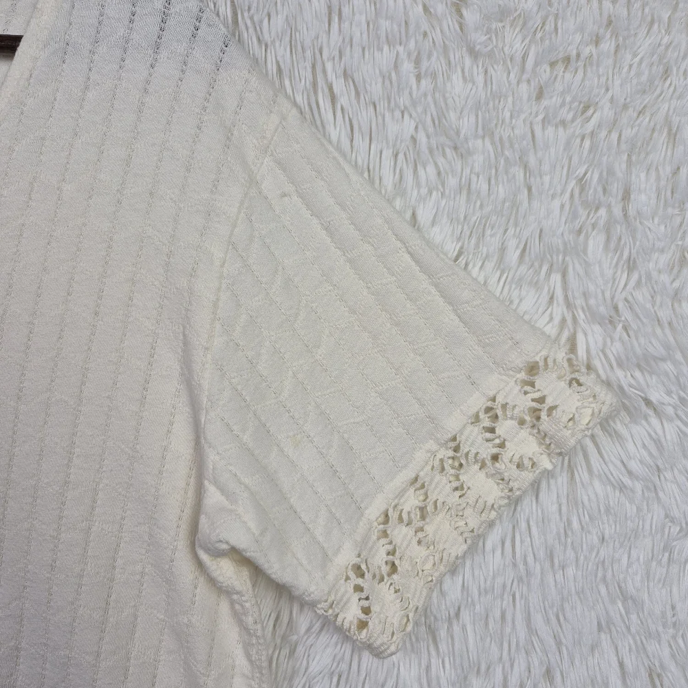 Vtg David Wayne Lace Hem‎ Short Sleeve Cardigan Cottagecore